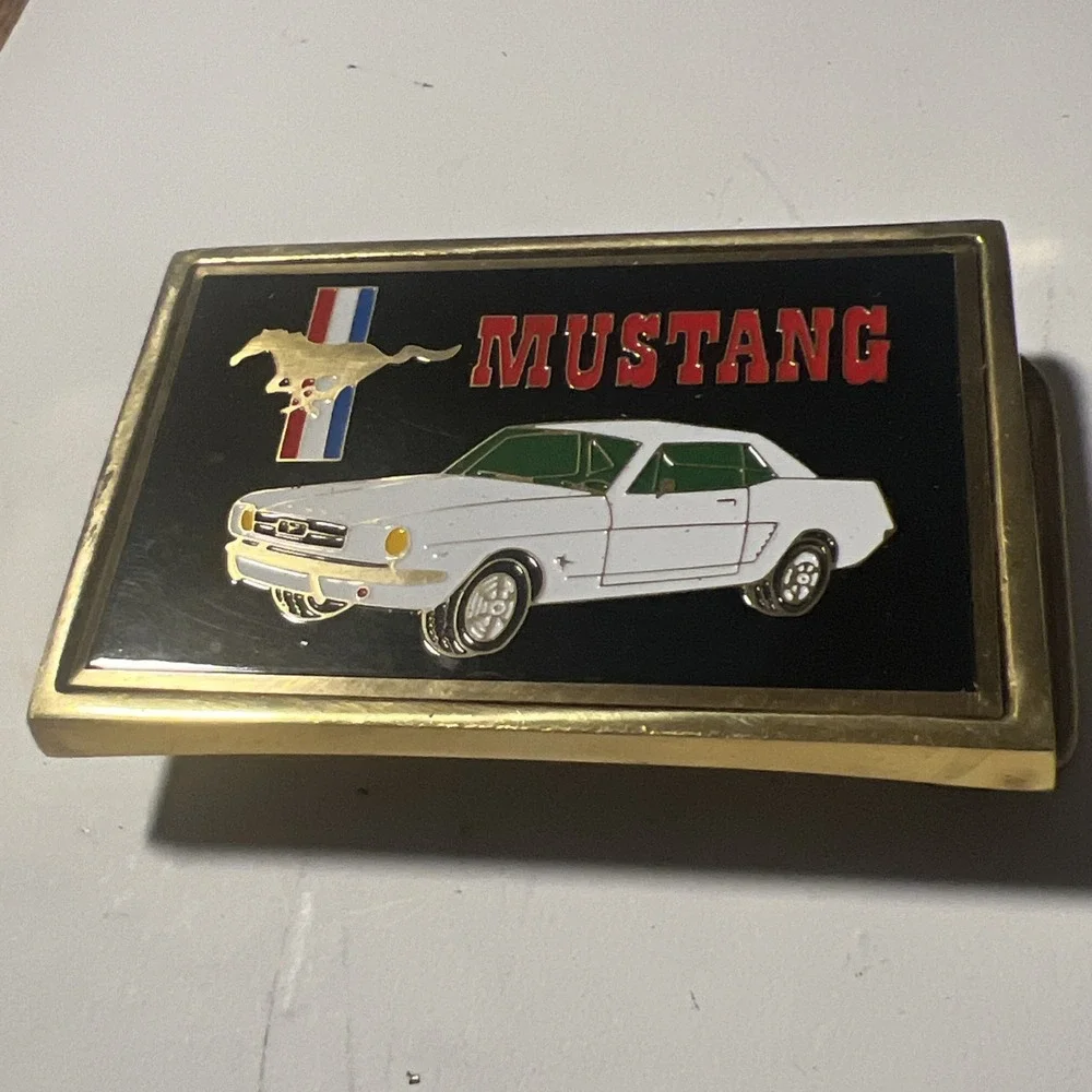 VTG 1983 Ford Mustang Car Enamel Solid Brass Belt Buckle NAP Inc F05 Rare NOS